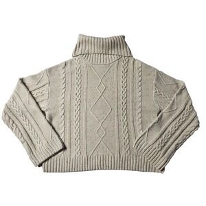 SANCTUARY WOMENS SWEATER CABLE‎ KNIT XS CREAM CROPPED Y2K COWL NECK